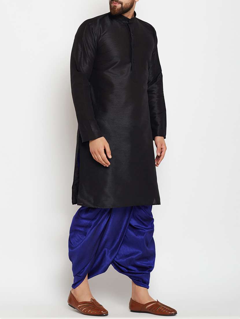 black silk blend dhoti kurta set - 15085468 -  Standard Image - 1