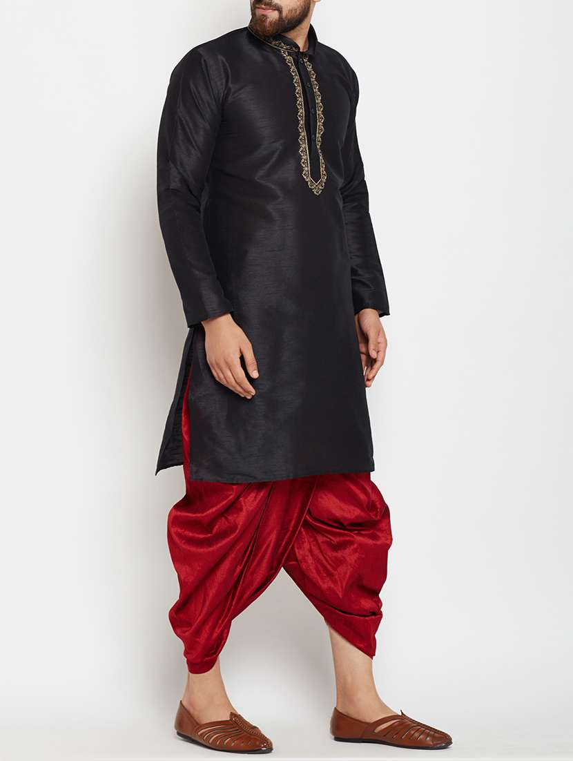 black silk blend dhoti kurta set - 15085469 -  Standard Image - 1