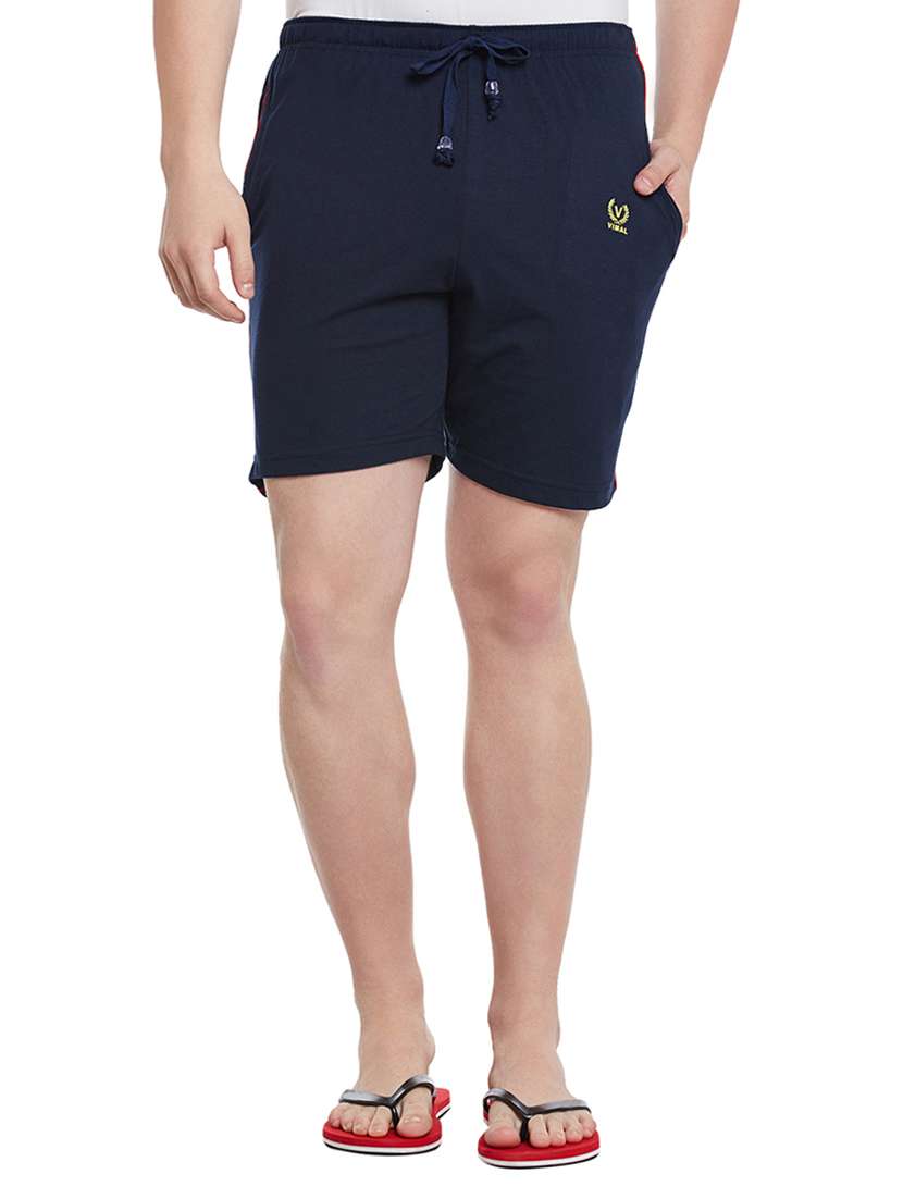 navy blue cotton blend shorts