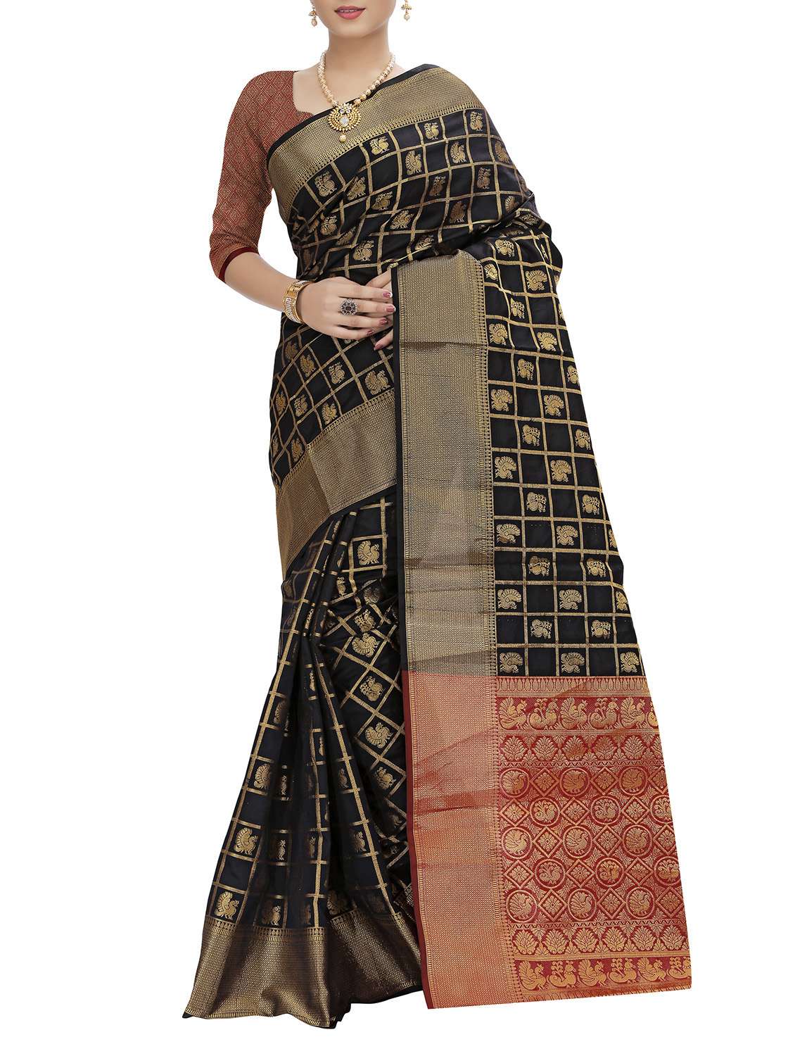black silk blend banarasi saree with blouse