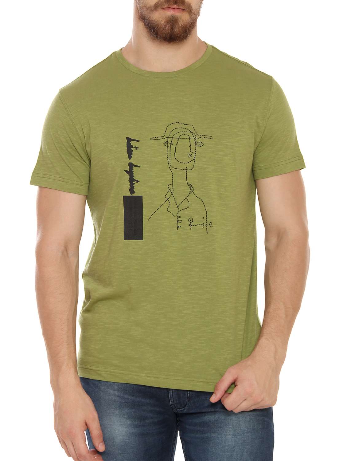 green cotton chest print tshirt