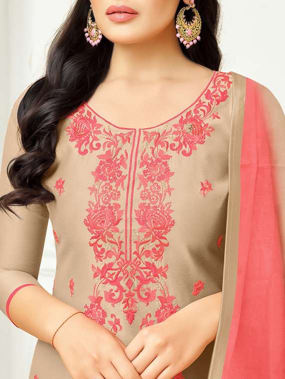 beige cotton unstitched churidaar suit - 15086596 -  Standard Image - 1