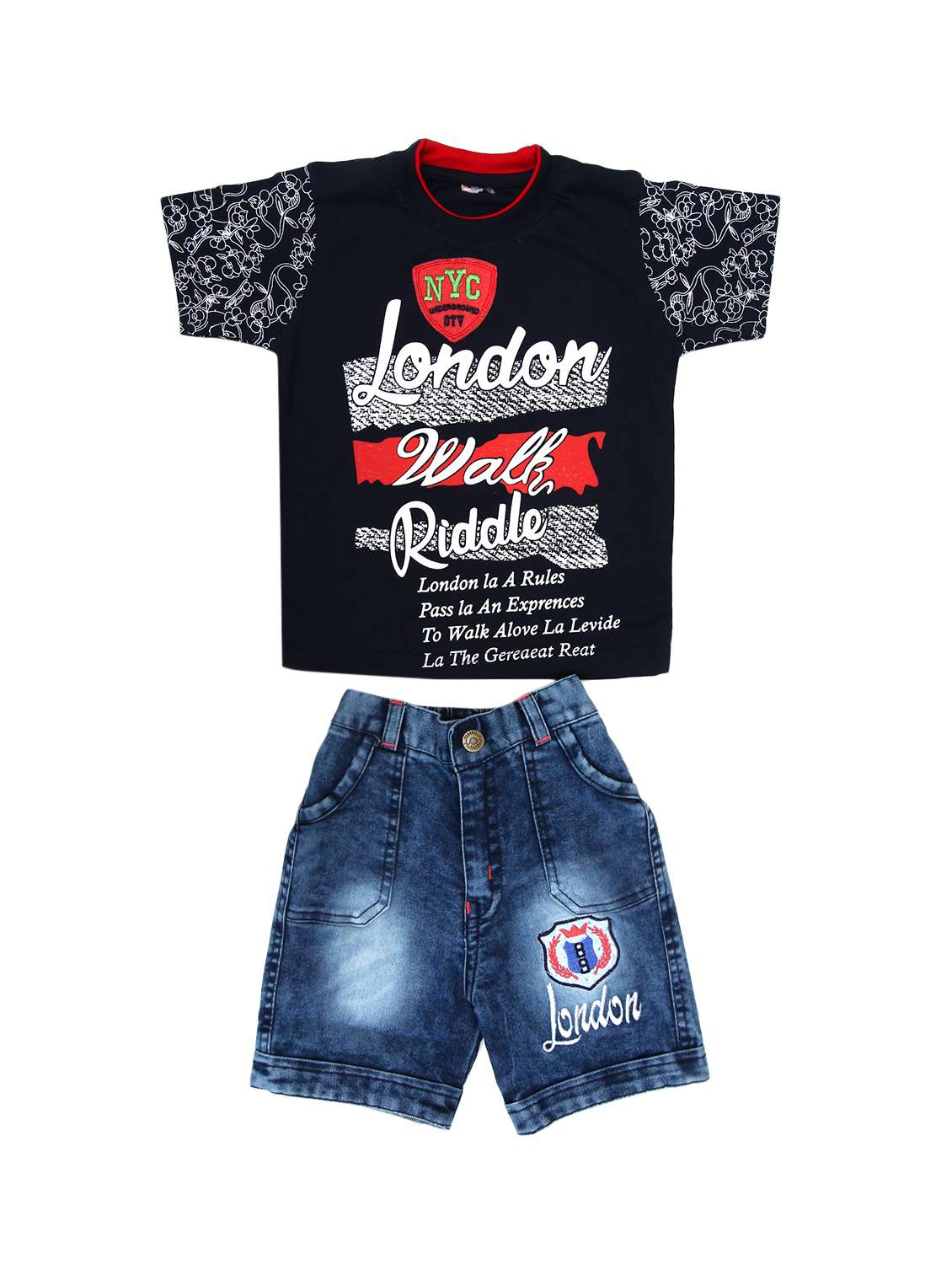 blue cotton shorts set