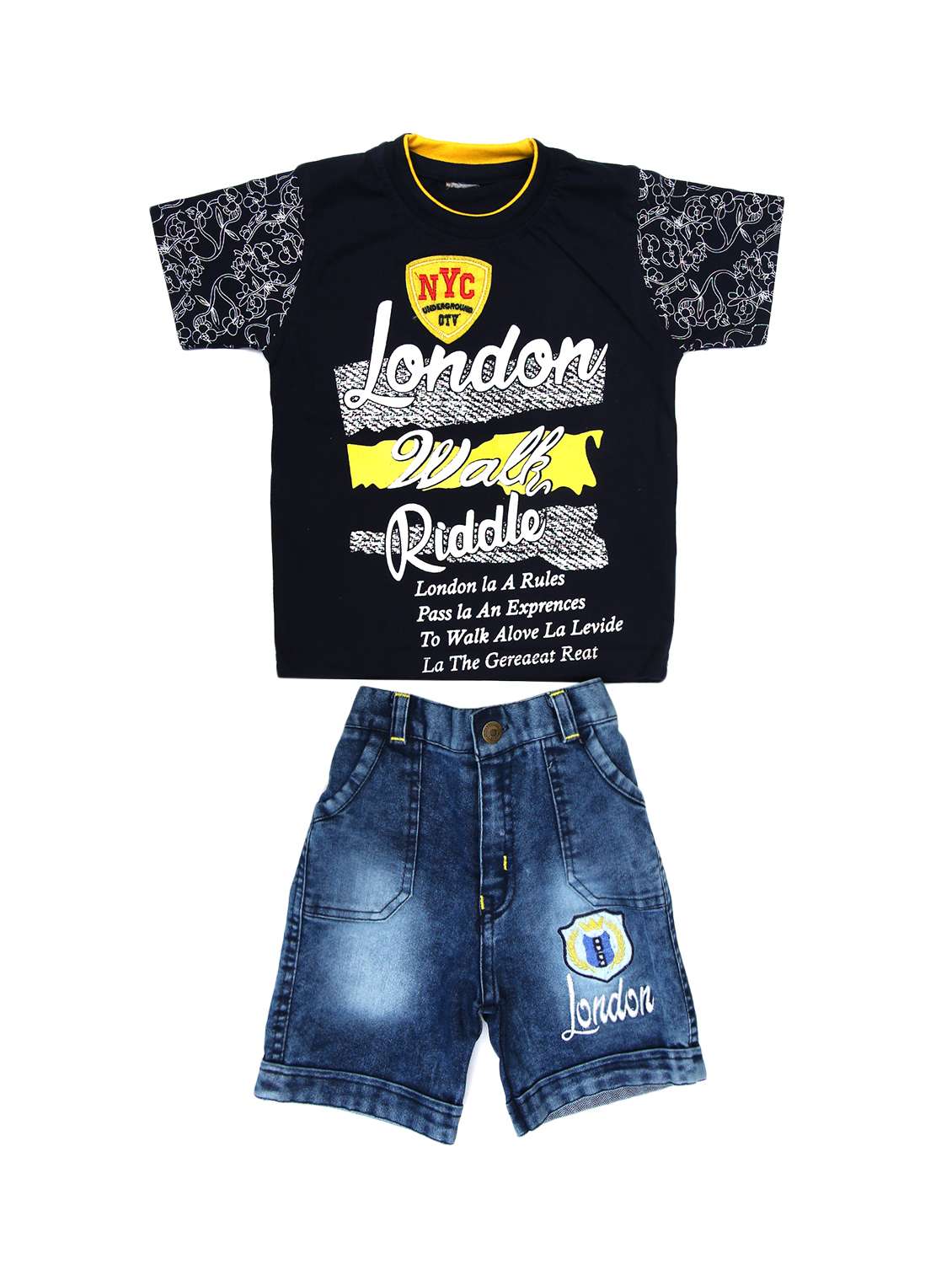 blue cotton shorts set