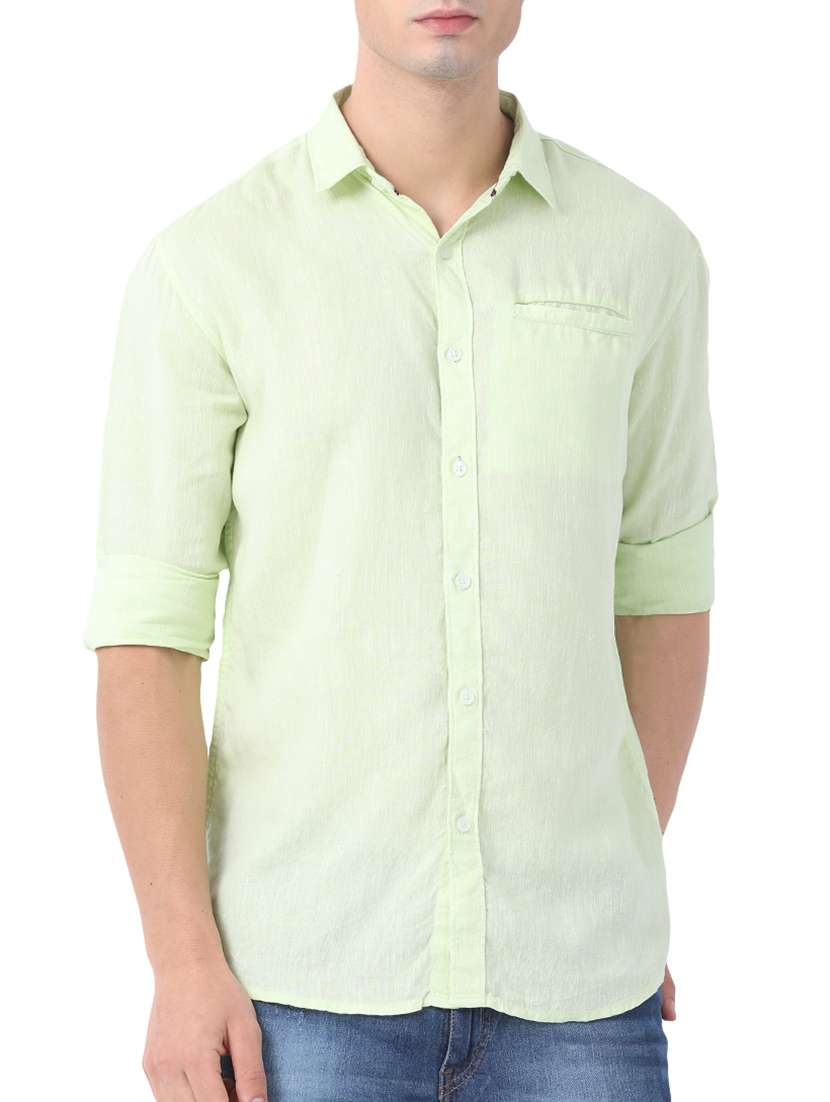 green linen casual shirt