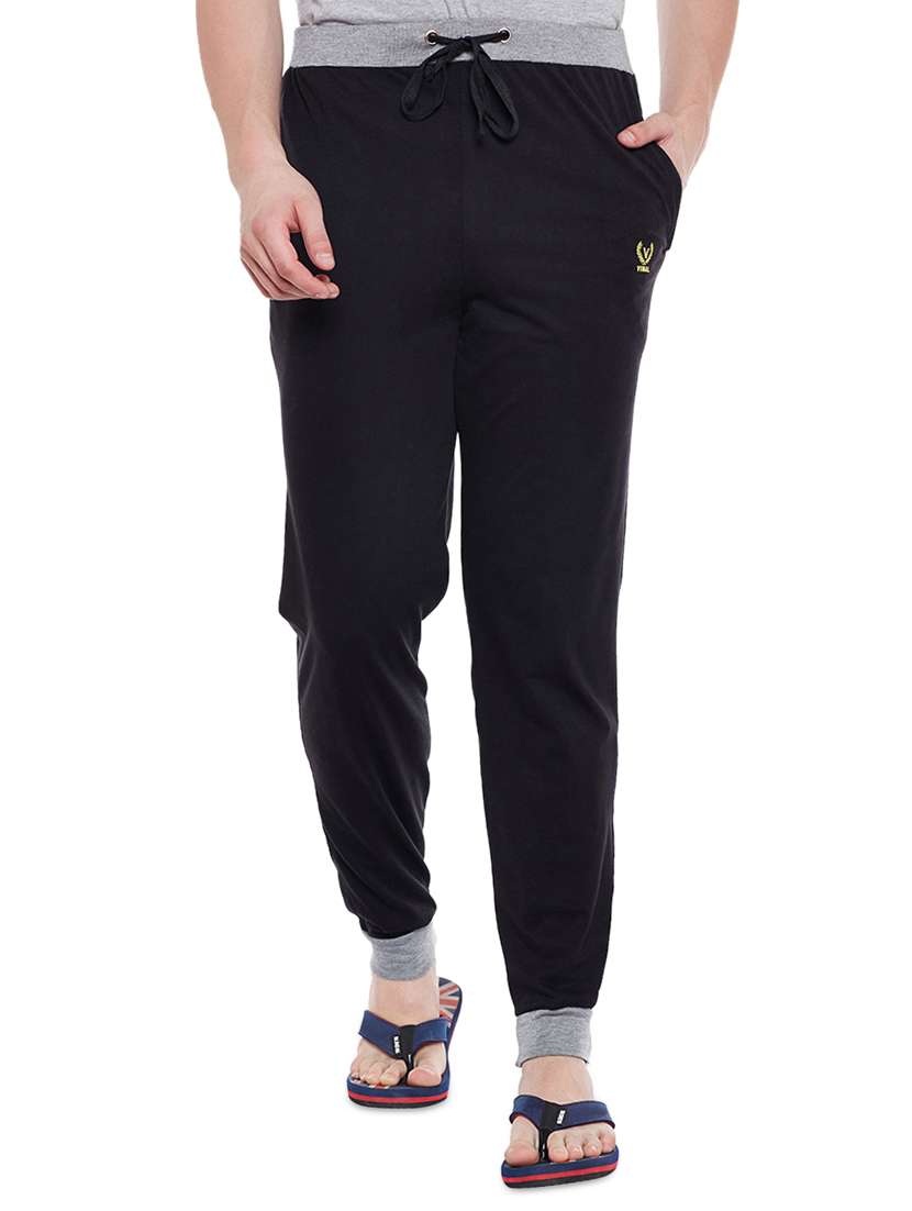 black cotton full length track pant