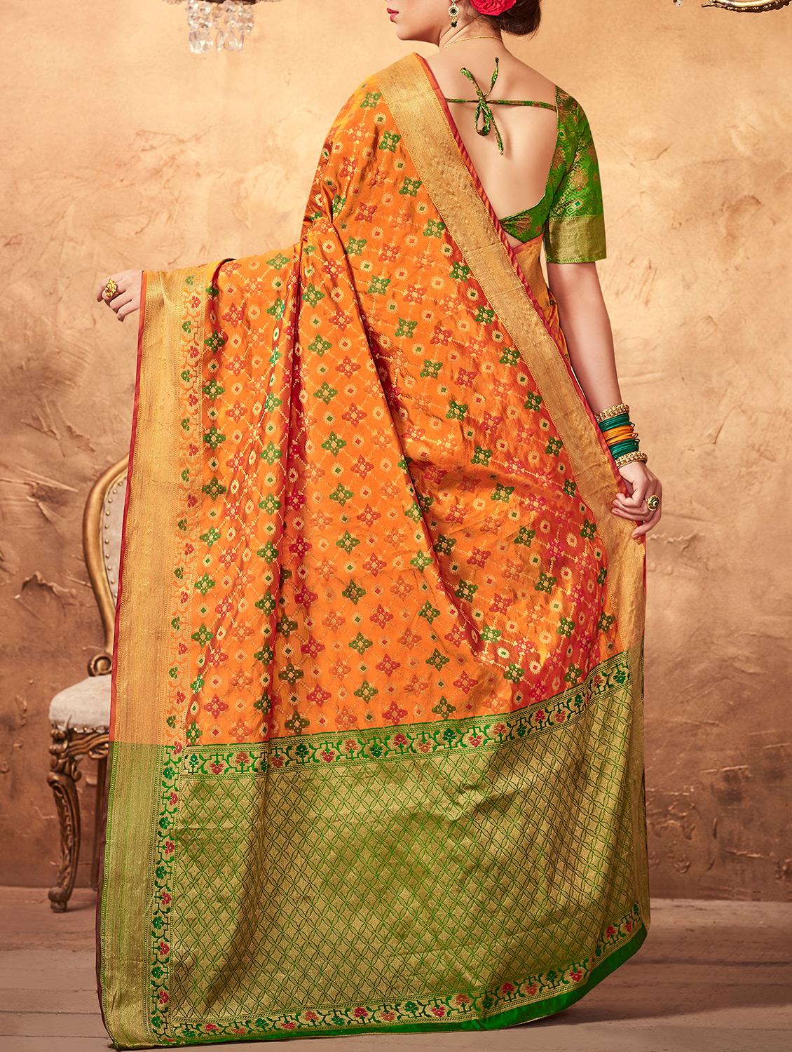 orange  woven saree with blouse - 15087631 -  Standard Image - 1