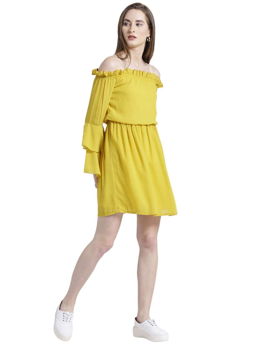 yellow solid blouson dress