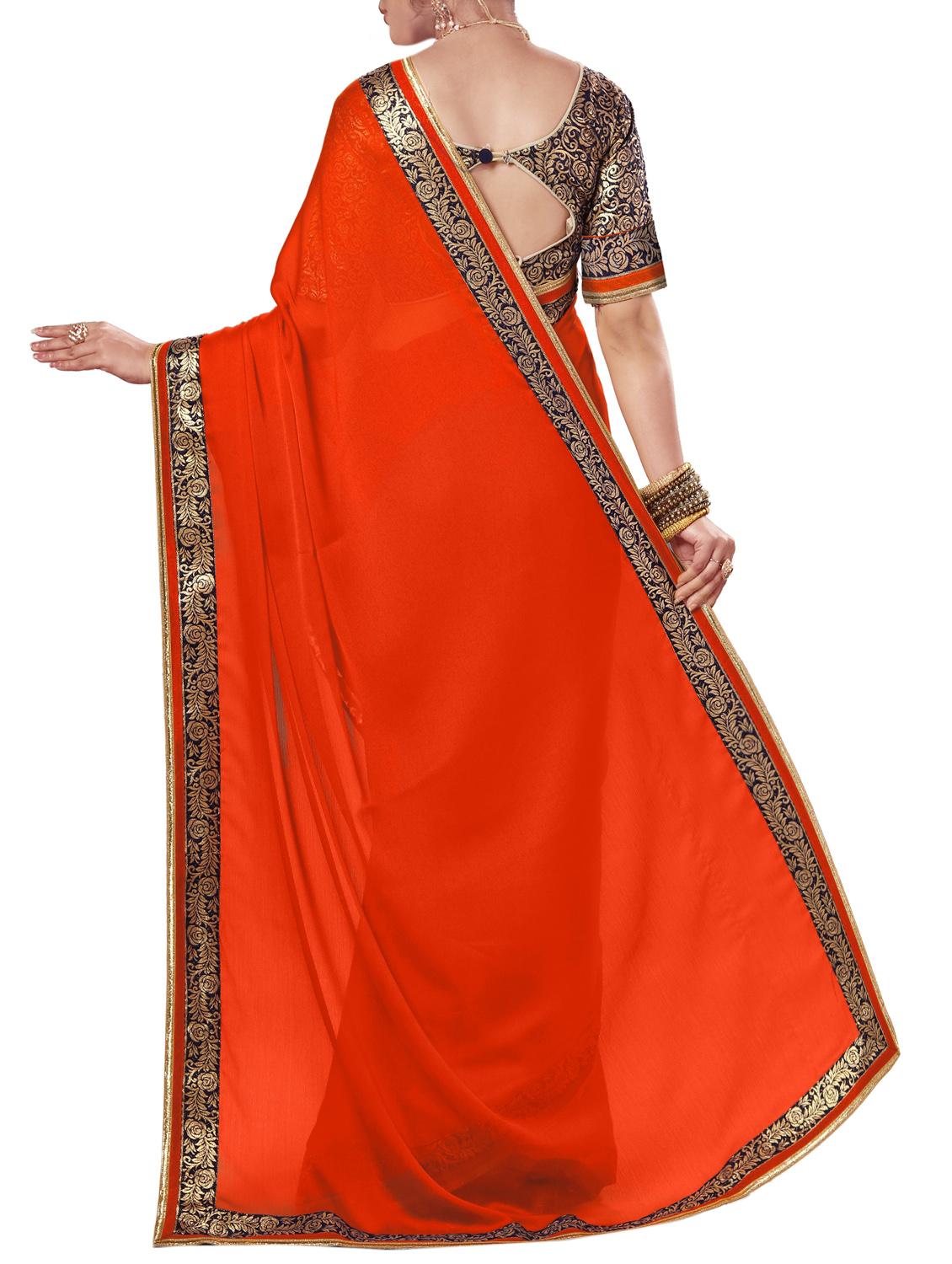 orange chiffon bordered saree with blouse - 15092636 - Standard Image - 1