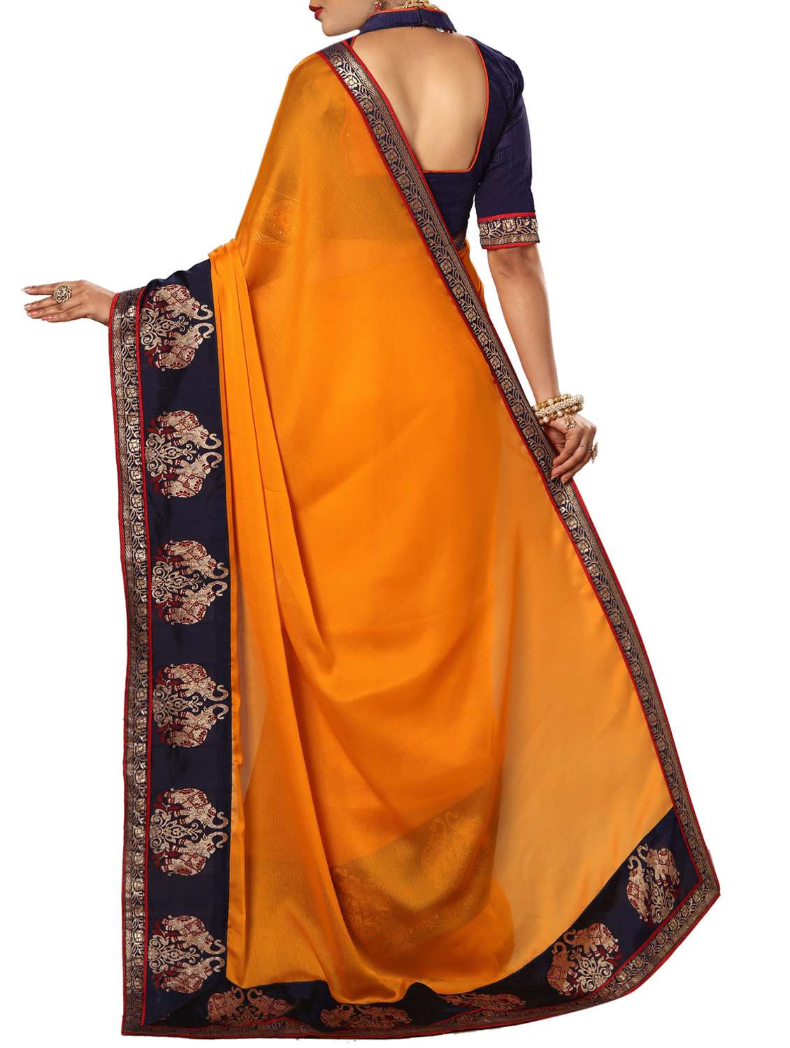 orange satin bordered saree with blouse - 15092642 -  Standard Image - 1