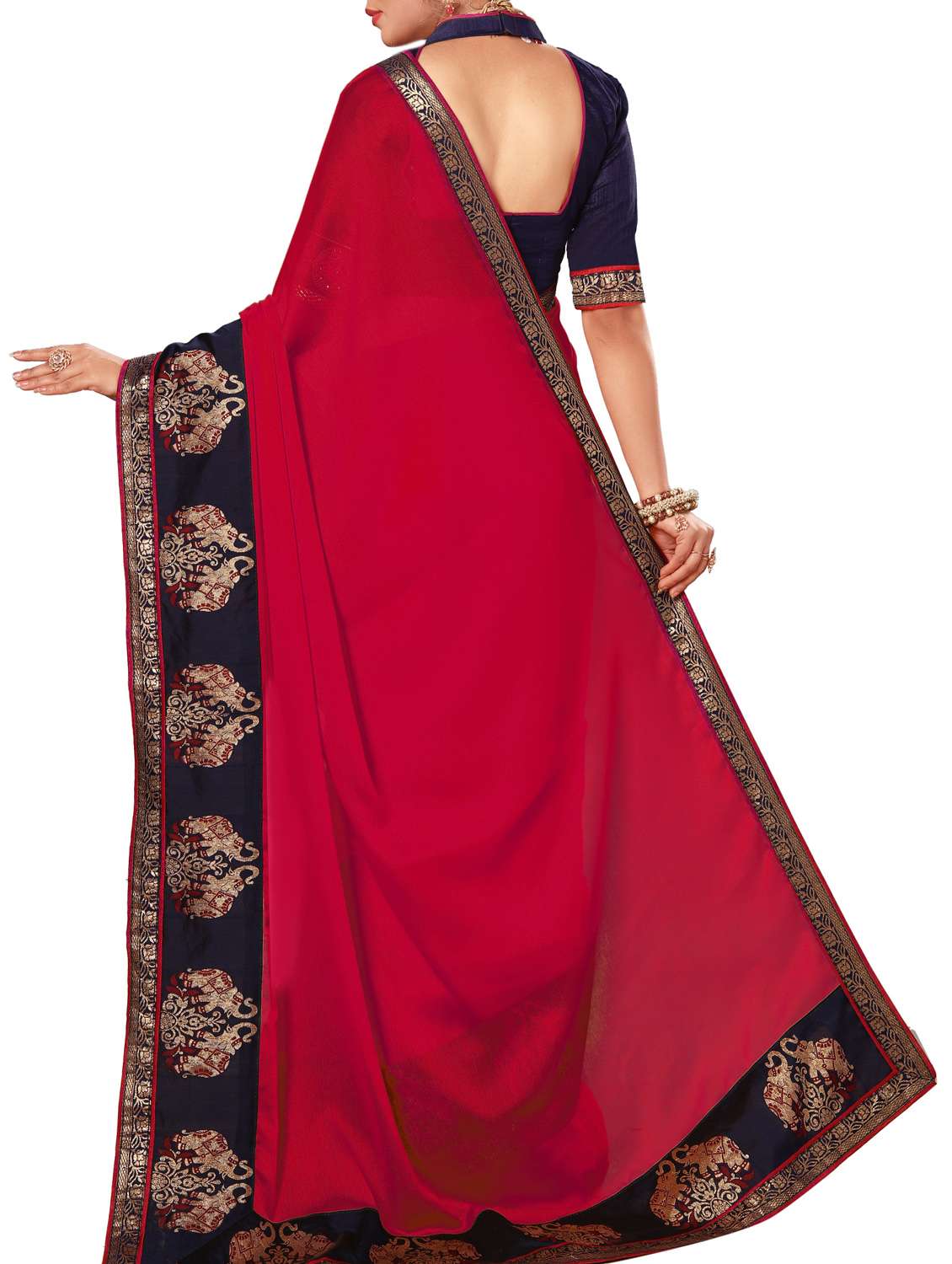 red satin bordered saree with blouse - 15092643 -  Standard Image - 1