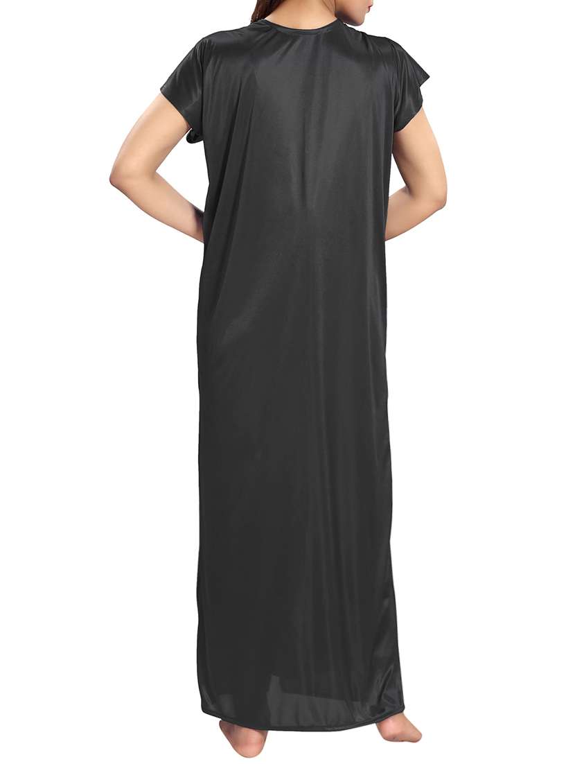 black solid sleepwear robe set - 15096525 -  Standard Image - 4