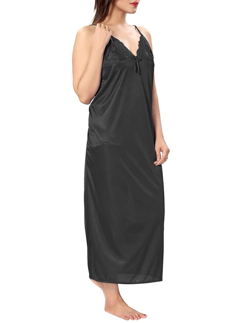 black solid sleepwear robe set - 15096525 -  Standard Image - 6