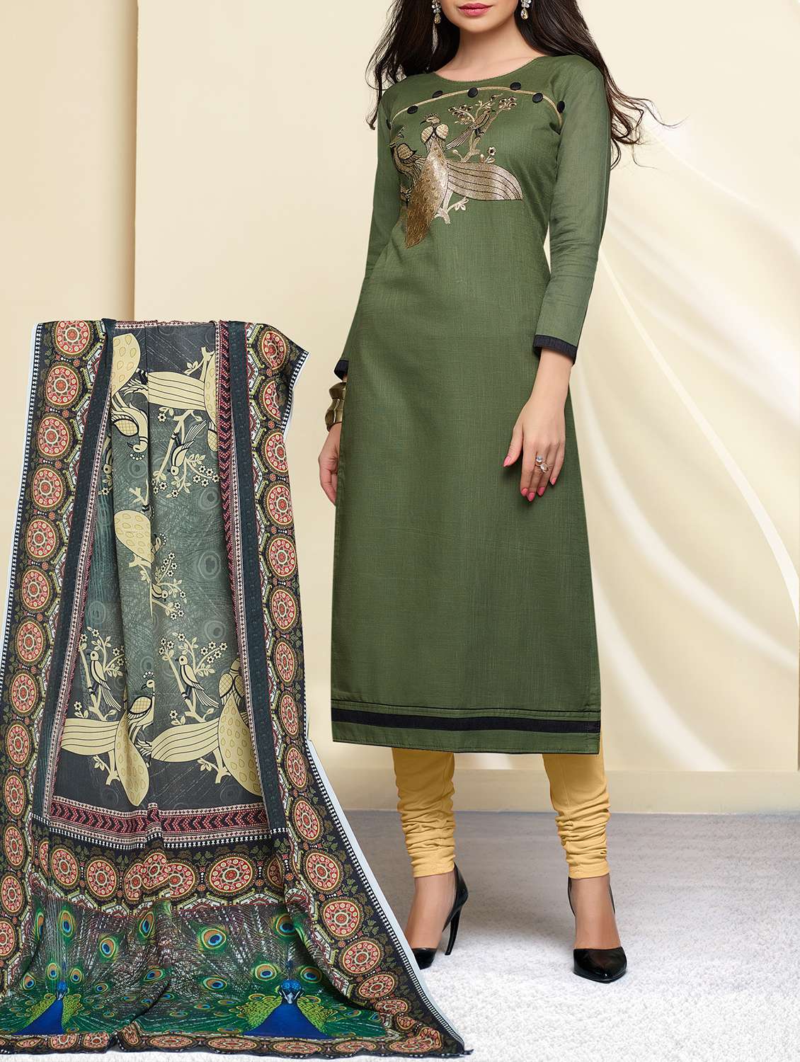 embroidered unstitched churidaar suit