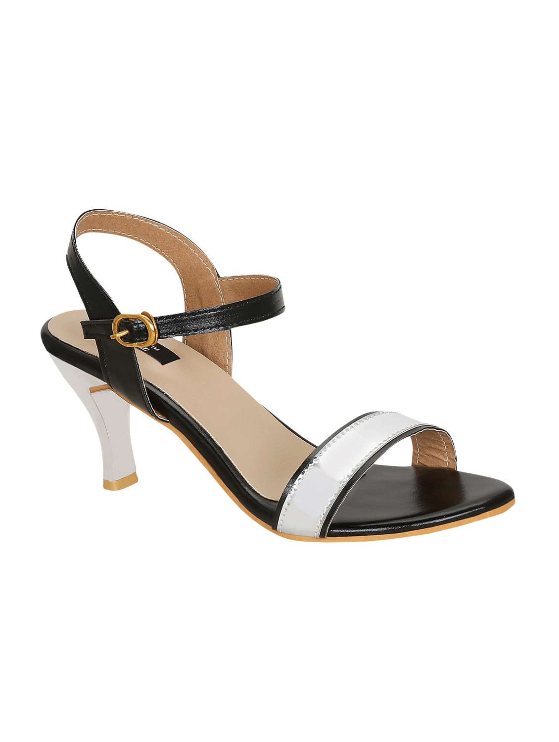 black faux leather ankle strap sandals