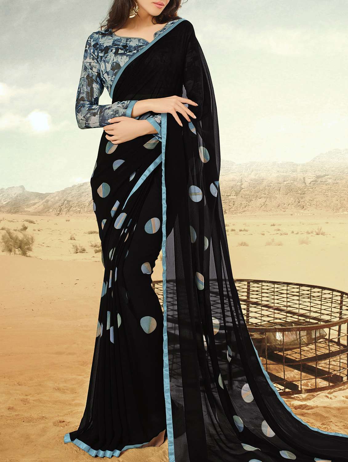 black georgette printed saree