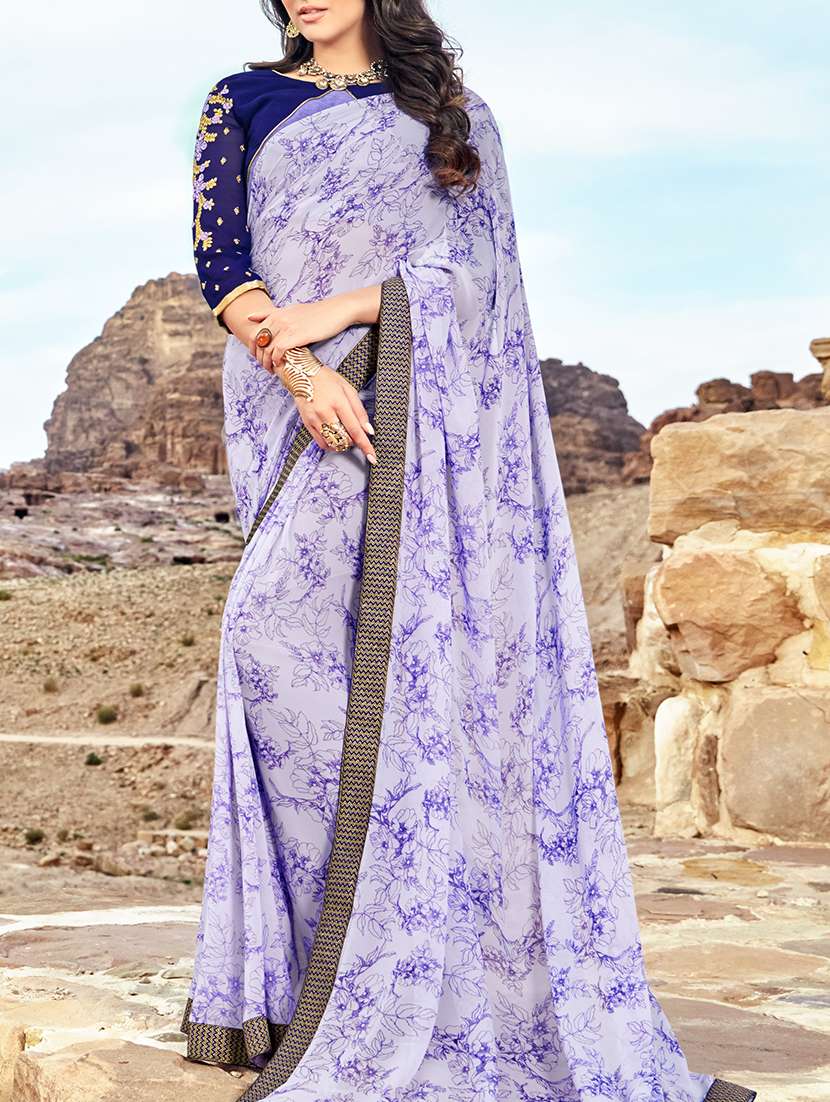 blue georgette printed saree