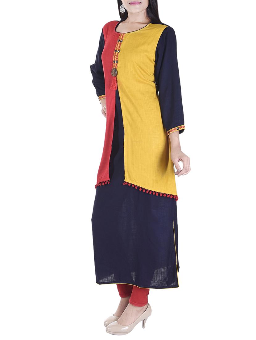 blue rayon layered kurta - 15103011 -  Standard Image - 1