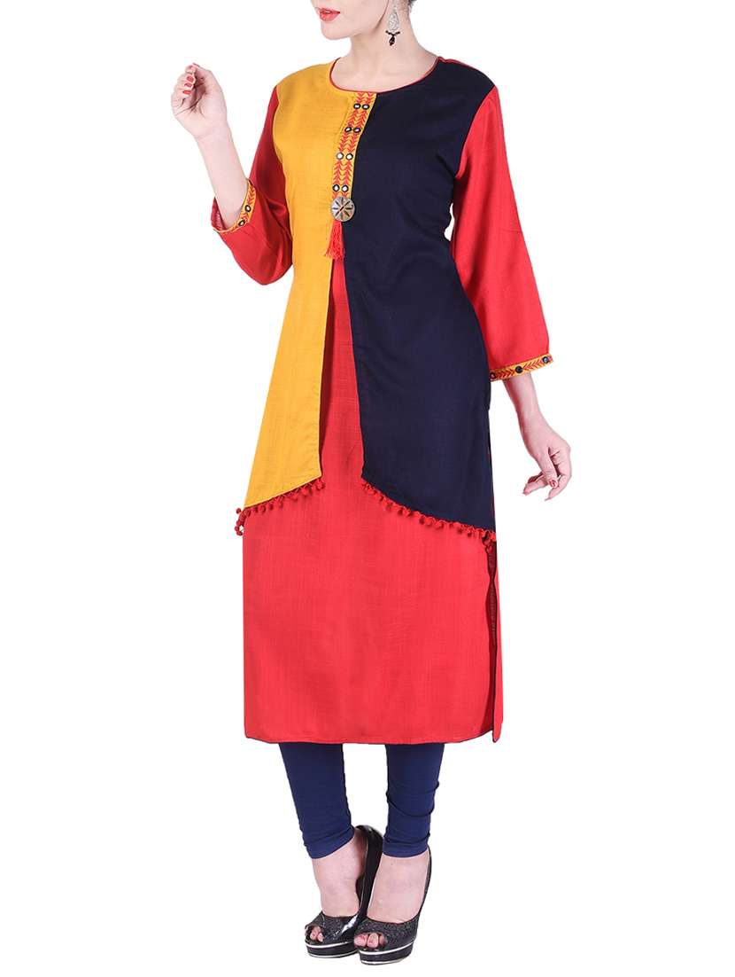 red rayon layered  kurta - 15103012 -  Standard Image - 1