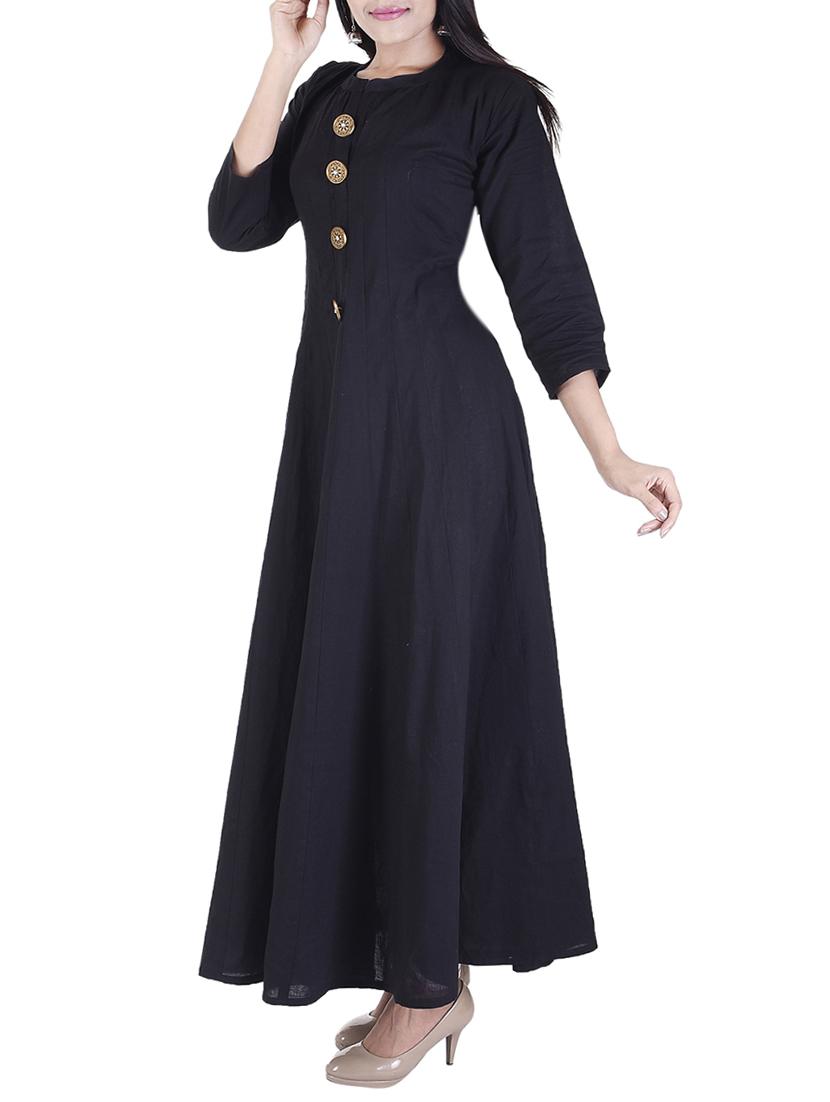 black cotton solid kurta - 15103017 -  Standard Image - 1