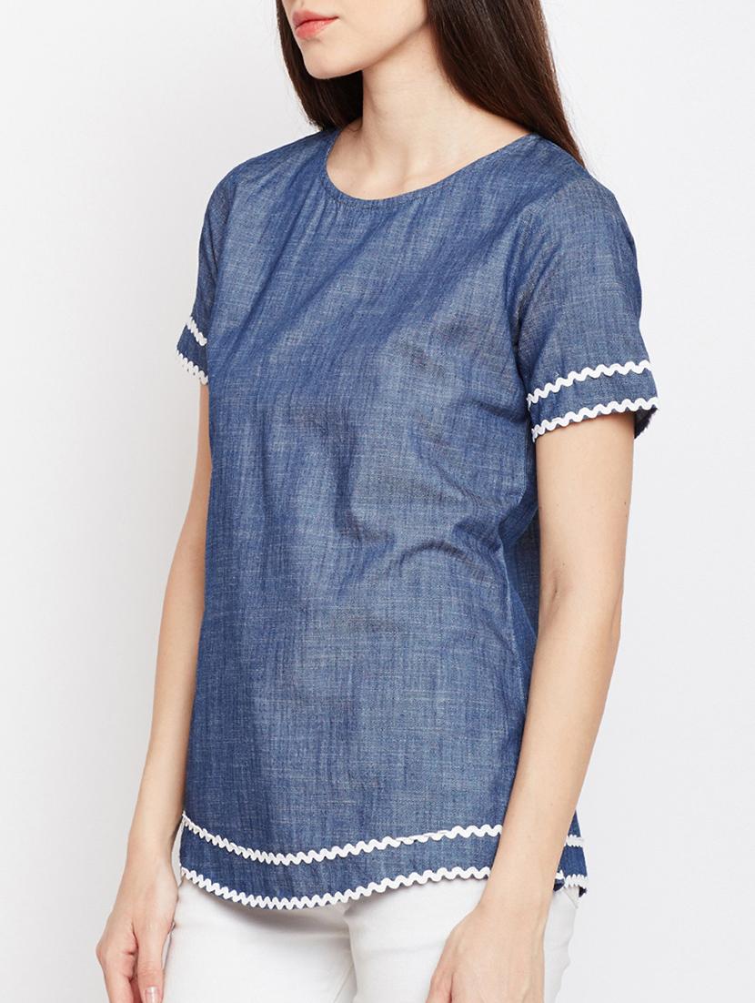 contrast lace detail top - 15104182 - Standard Image - 1
