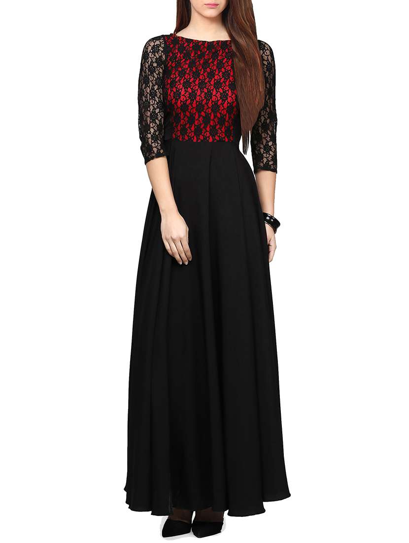 black solid crepe maxi dress