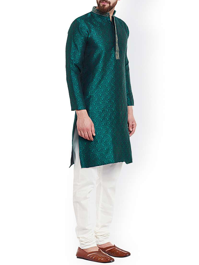 green silk blend kurta pyjama set - 15107149 -  Standard Image - 1
