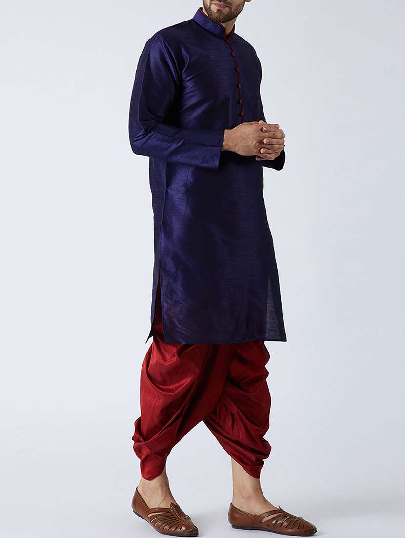 blue silk blend dhoti kurta set - 15107163 -  Standard Image - 1
