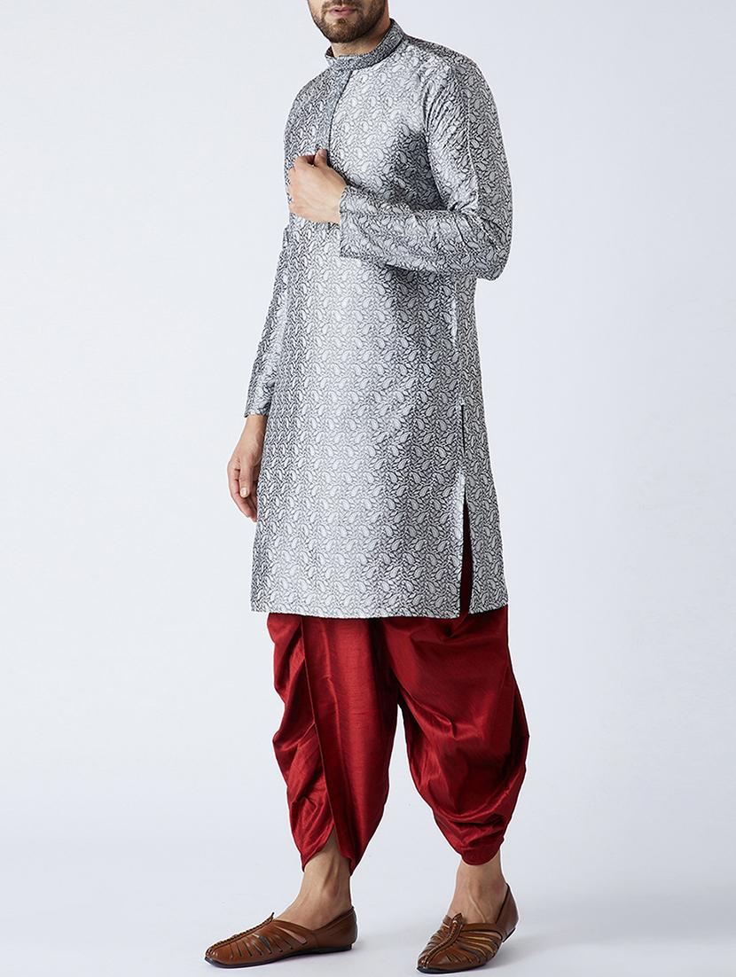 grey silk blend dhoti kurta set - 15107165 - Standard Image - 1