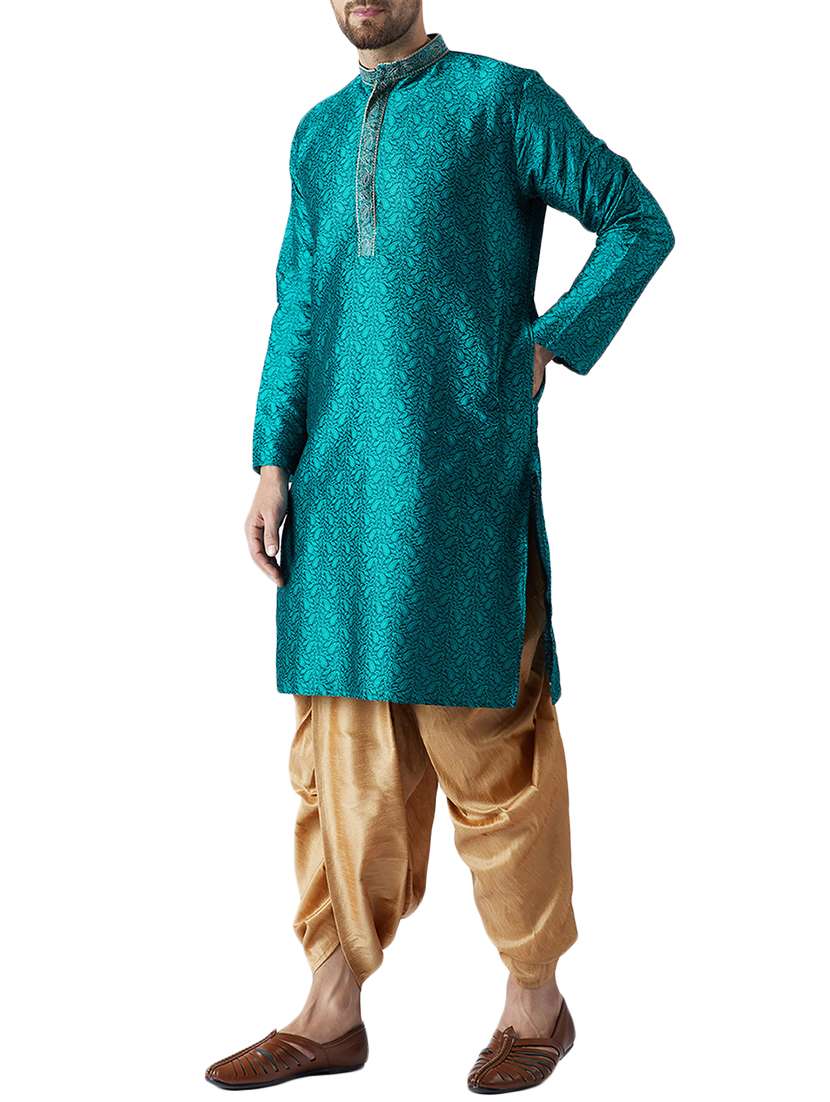 blue silk blend dhoti kurta set - 15107167 -  Standard Image - 1