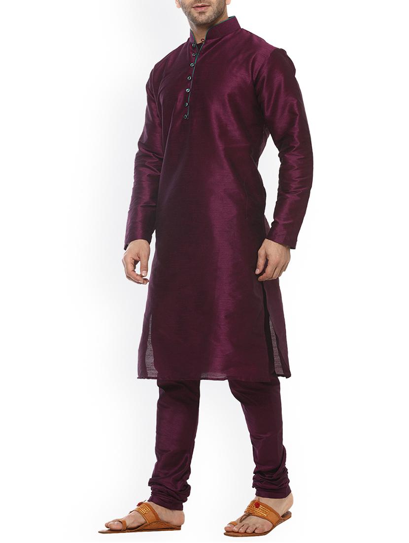 purple silk blend kurta pyjama set - 15107174 - Standard Image - 1