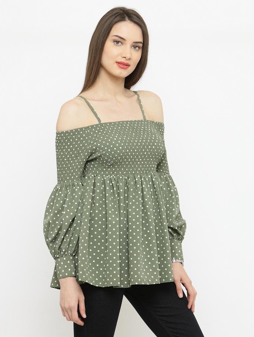 olive cotton polka dotted a line top - 15107251 - Standard Image - 1