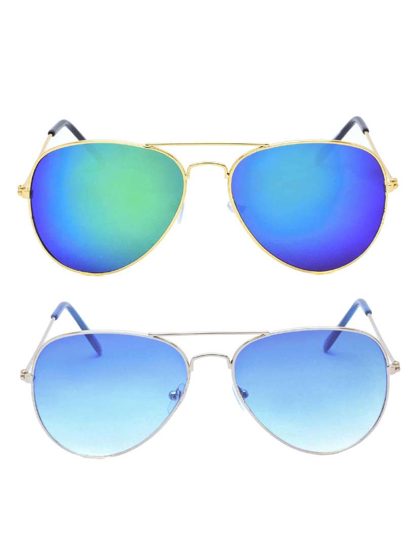 stacle premium flash mirrored aviator sunglasses (combo pack of 2) (st5203|58|blue)