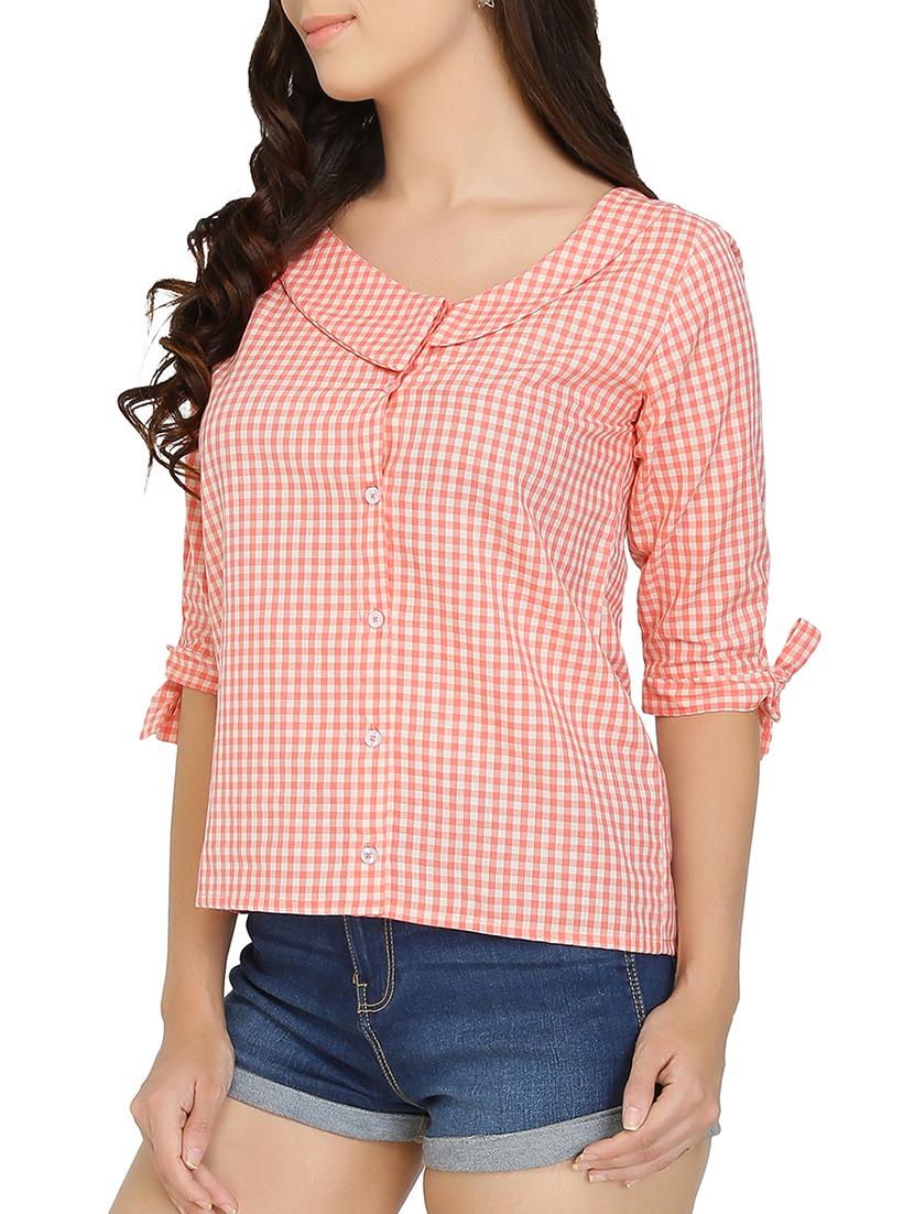 orange cotton checkered top - 15108586 - Standard Image - 1