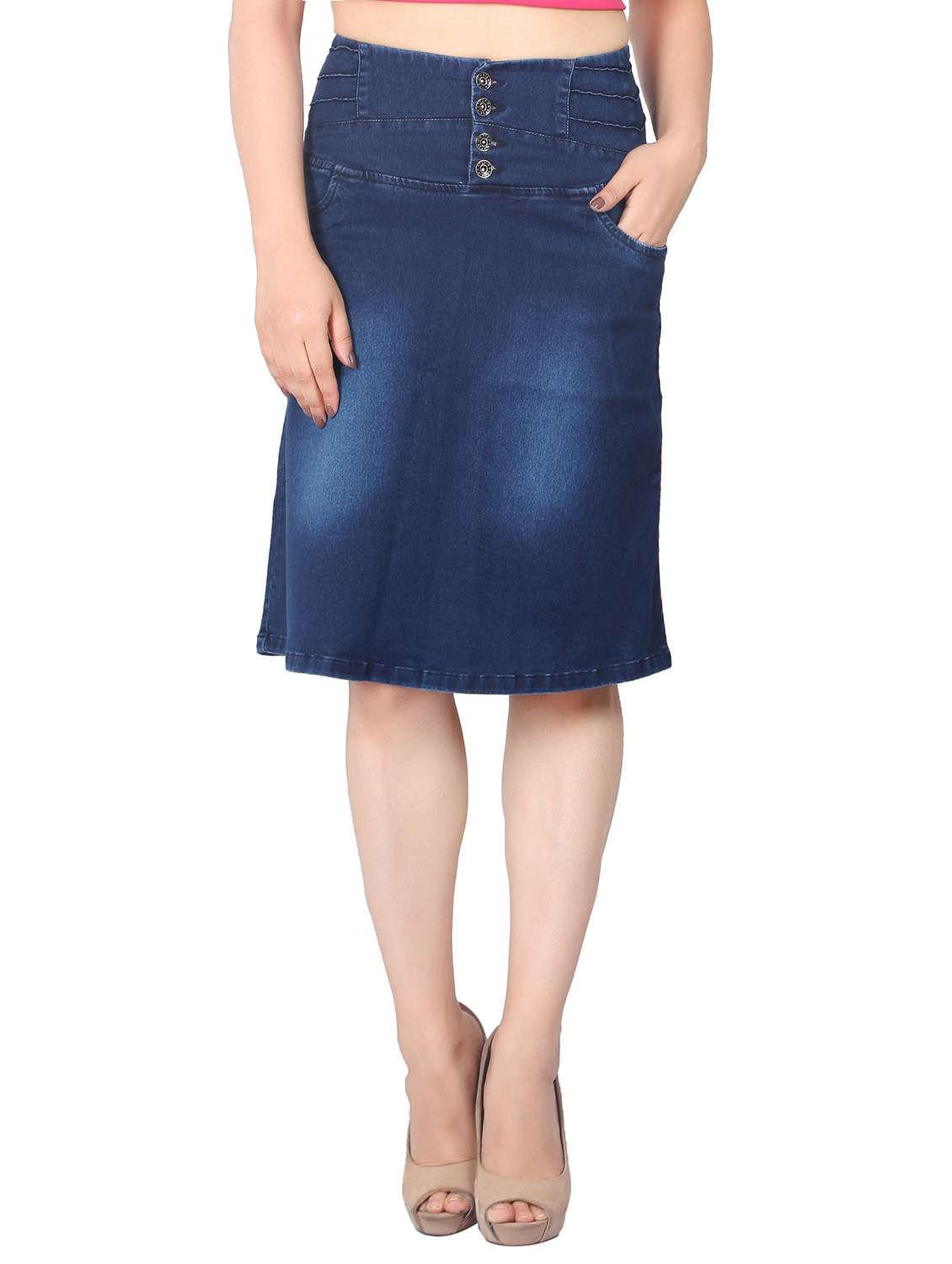 blue denim straight skirt - 15110031 -  Zoom Image - 0