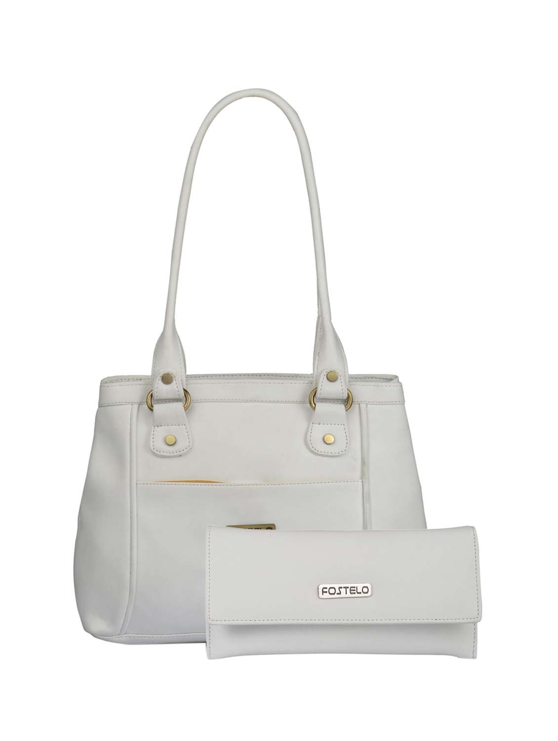 white leatherette (pu) combo handbag