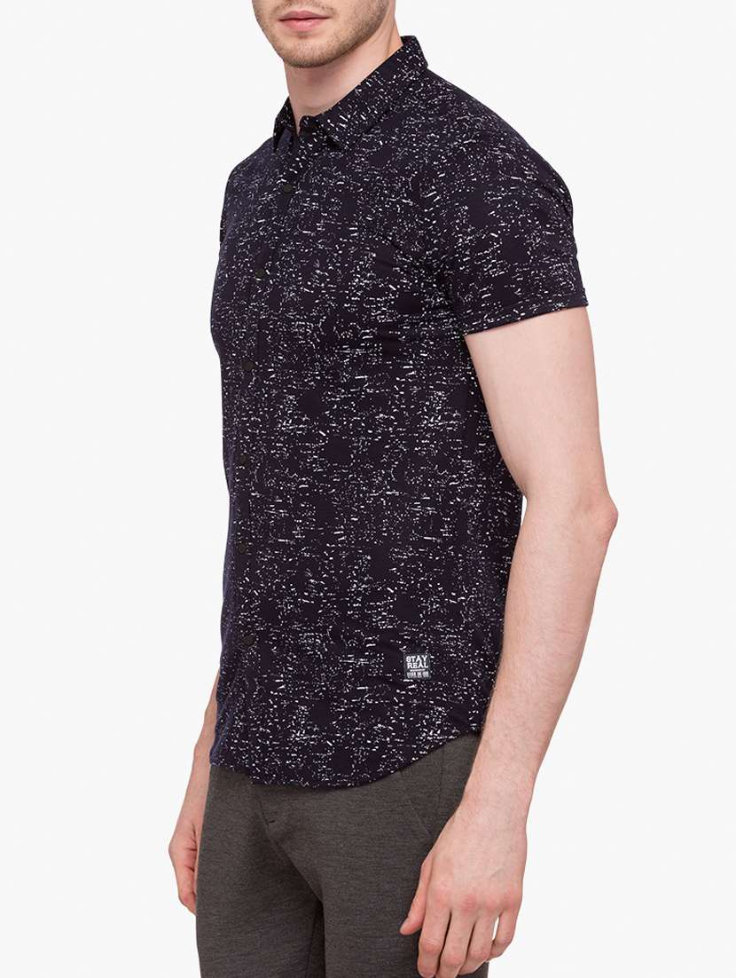 navy blue cotton blend casual shirt - 15113372 -  Standard Image - 1