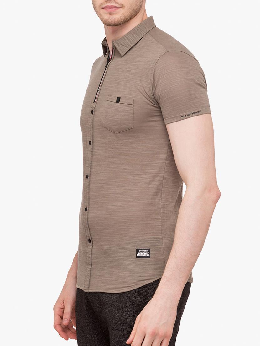 brown cotton blend casual shirt - 15113394 - Standard Image - 1
