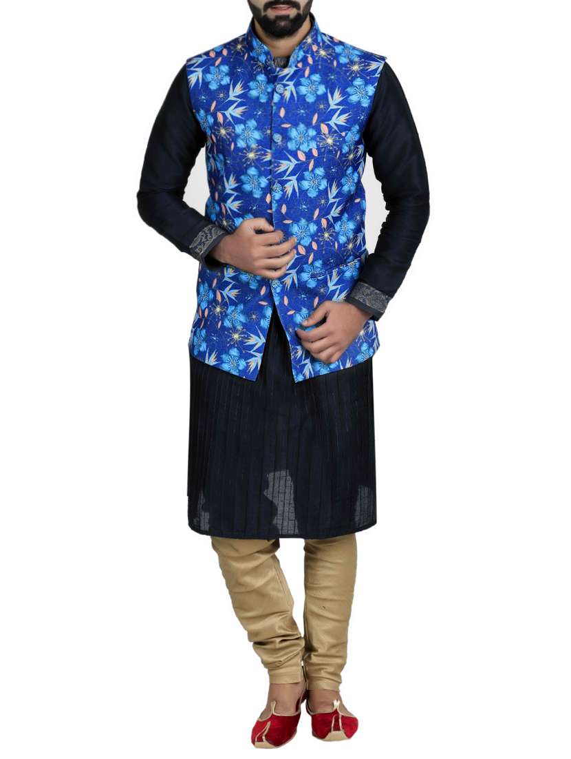 blue cotton nehru jacket