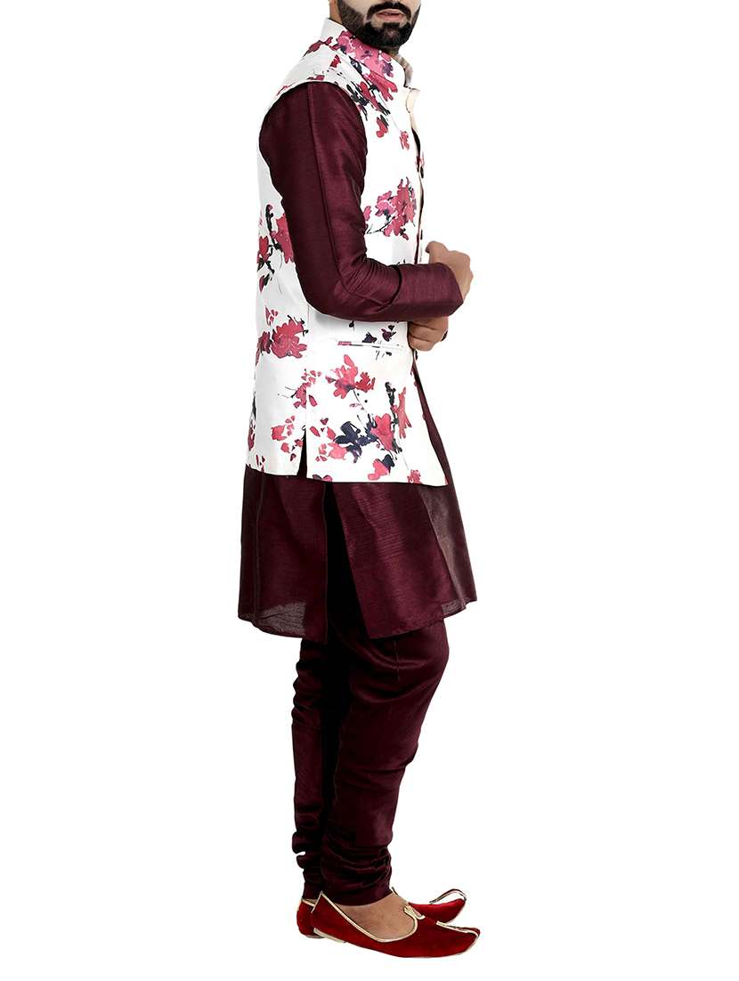 white silk blend nehru jacket - 15115904 -  Standard Image - 1