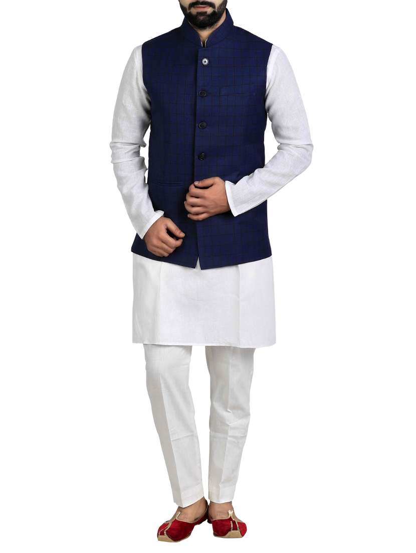 blue cotton nehru jacket