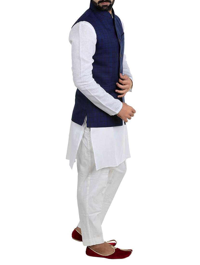 blue cotton nehru jacket - 15115906 -  Standard Image - 1