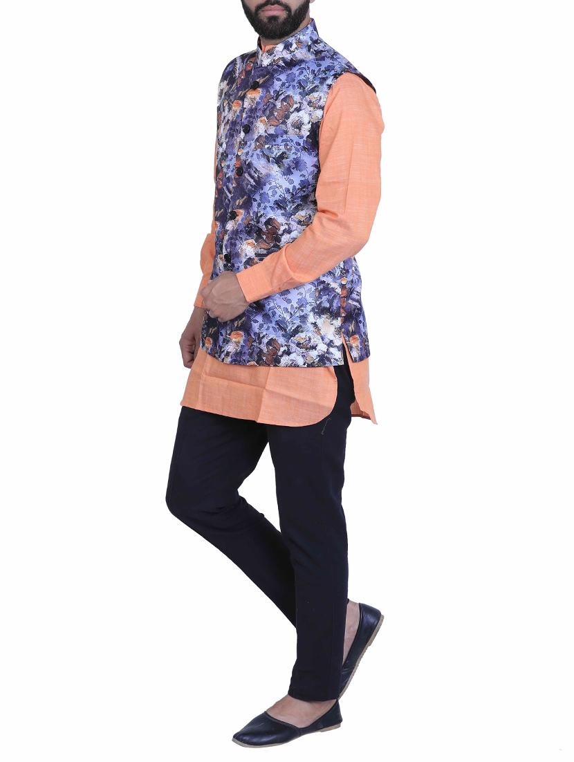 blue silk nehru jacket - 15116220 -  Standard Image - 1