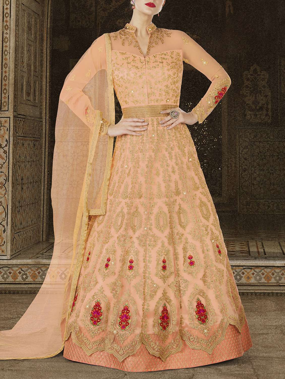 emroidered semi-stitched anarkali suits