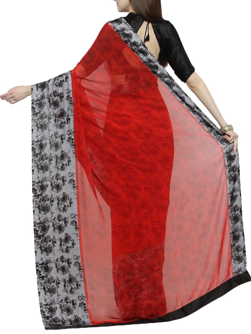 red georgette printed saree - 15116588 -  Standard Image - 1