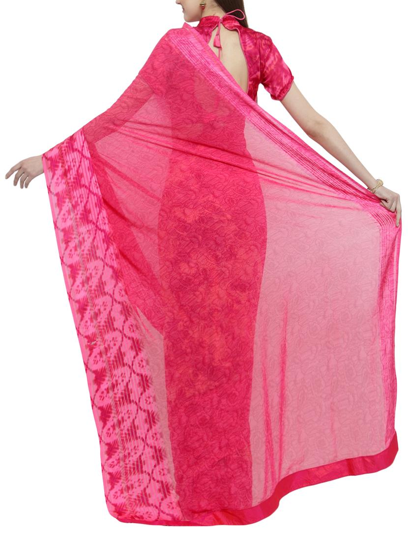pink georgette printed saree - 15116589 -  Standard Image - 1