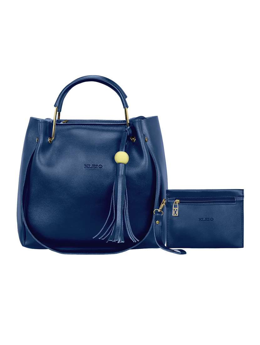 blue leatherette tote