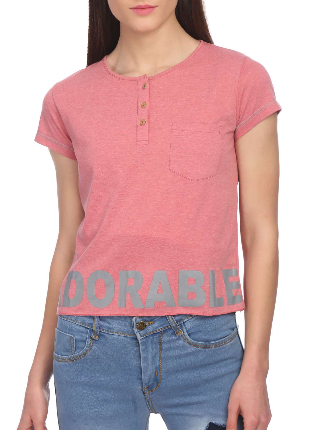 pink solid henley top