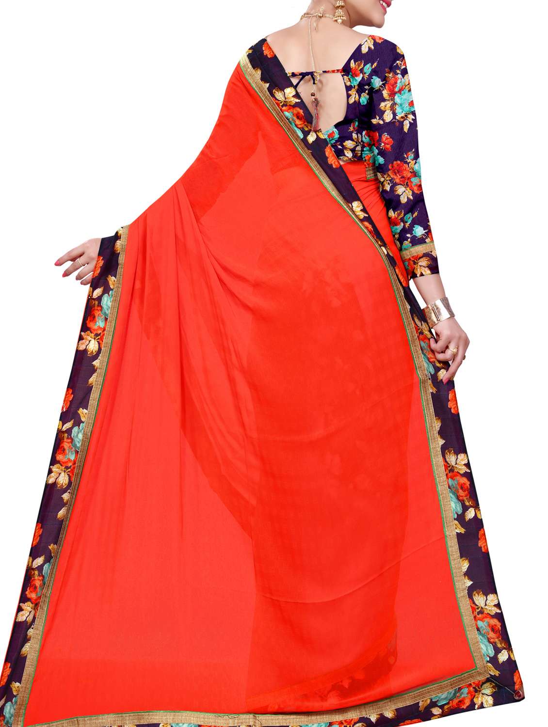 women's bordered orange colored saree with blouse - 15118692 - Standard Image - 1
