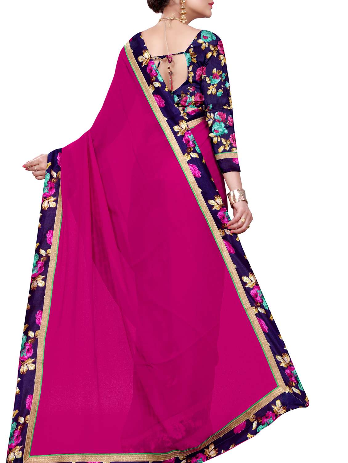 women's bordered royal blue colored saree with blouse - 15118694 - Standard Image - 1